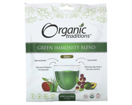 Зелень и зеленые овощи Organic Traditions, Green Immunity Blend, мгновенное действие, 120 г (4,2 унции) Зелень и зеленые овощи Organic Traditions, Green Immunity Blend, мгновенное действие, 120 г (4,2 унции)