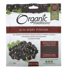 Фрукты и ягоды Organic Traditions, Порошок из ягод асаи, 100 г (3,5 унции)