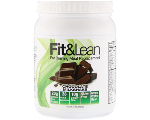 Для похудения и контроля веса Fit & Lean, Жиросжигающий заменитель пищи, шоколадный молочный коктейль, 1,0 фунт (450 г) Для похудения и контроля веса Fit & Lean, Жиросжигающий заменитель пищи, шоколадный молочный коктейль, 1,0 фунт (450 г)
