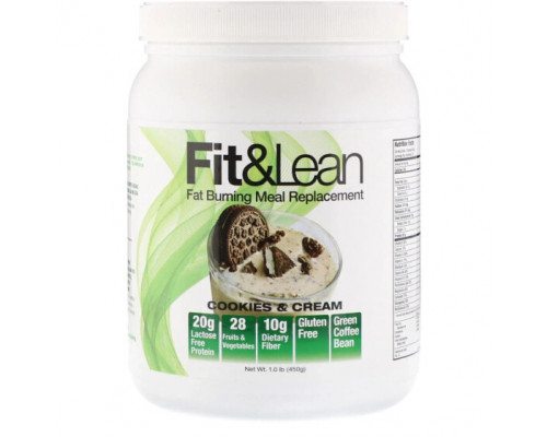 Для похудения и контроля веса Fit & Lean, Заменитель еды с функцией сжигания жира, Печенье и сливки, 1,0 фунт (450 г) Для похудения и контроля веса Fit & Lean, Заменитель еды с функцией сжигания жира, Печенье и сливки, 1,0 фунт (450 г)