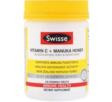 Swisse, Ultiboost, витамин С + мед манука, вкус натурального меда и лимона, 120 жевательных таблеток