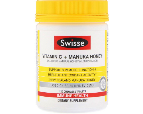 Swisse, Ultiboost, витамин С + мед манука, вкус натурального меда и лимона, 120 жевательных таблеток Swisse, Ultiboost, витамин С + мед манука, вкус натурального меда и лимона, 120 жевательных таблеток