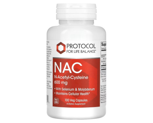 Protocol for Life Balance, NAC N-ацетил-L-цистеин, 600 мг, 100 вегетарианских капсул Protocol for Life Balance, NAC N-ацетил-L-цистеин, 600 мг, 100 вегетарианских капсул