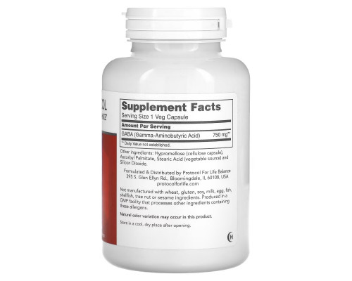 Protocol for Life Balance, GABA, 750 mg, 120 Veg Capsules Protocol for Life Balance, GABA, 750 mg, 120 Veg Capsules