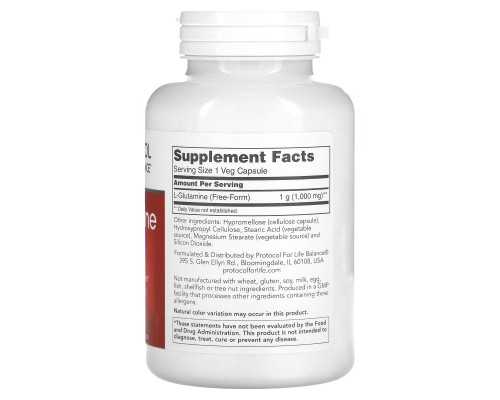 Protocol for Life Balance, L-Glutamine, 1,000 mg, 120 Veg Capsules Protocol for Life Balance, L-Glutamine, 1,000 mg, 120 Veg Capsules