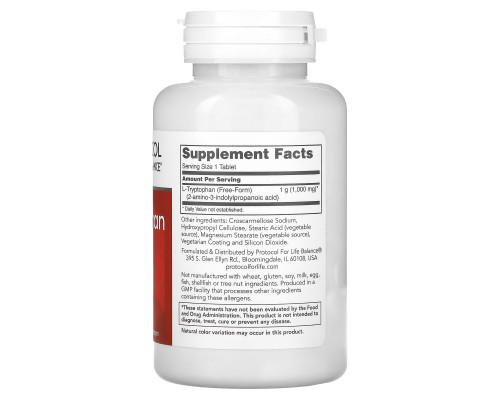 Protocol for Life Balance, L-Tryptophan, 1,000 mg, 60 Tablets Protocol for Life Balance, L-Tryptophan, 1,000 mg, 60 Tablets