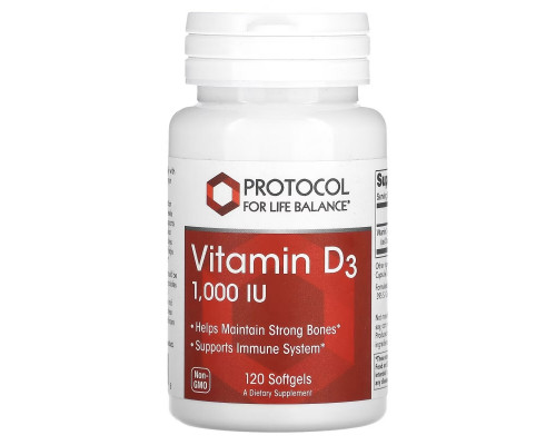 Protocol for Life Balance, Vitamin D3 , 1,000 IU, 120 Softgels Protocol for Life Balance, Vitamin D3 , 1,000 IU, 120 Softgels