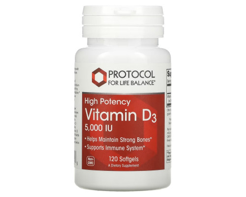 Protocol for Life Balance, Vitamin D3, High Potency, 5,000 IU, 120 Softgels Protocol for Life Balance, Vitamin D3, High Potency, 5,000 IU, 120 Softgels