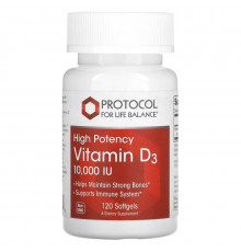 Protocol for Life Balance, Витамин D-3, 10 000 ИЕ, 120 мягких капсул