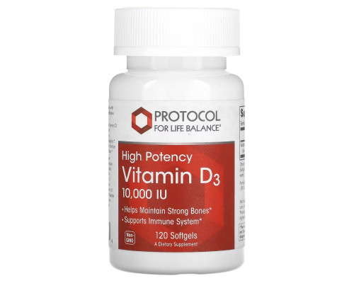 Protocol for Life Balance, Витамин D-3, 10 000 ИЕ, 120 мягких капсул Protocol for Life Balance, Витамин D-3, 10 000 ИЕ, 120 мягких капсул