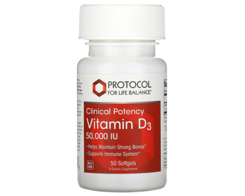 Protocol for Life Balance, Vitamin D3, Clinical Potency , 50,000 IU, 50 Softgels Protocol for Life Balance, Vitamin D3, Clinical Potency , 50,000 IU, 50 Softgels