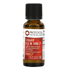 Витамин К Protocol for Life Balance, Жидкие D3 и MK-7, 30 мл (1 жидк. Унция)