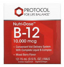 Protocol for Life Balance, Nutri-Dose B-12, Mixed Berry, 10,000 mcg, 12 Vials, 0.5 fl oz (15 ml) Each