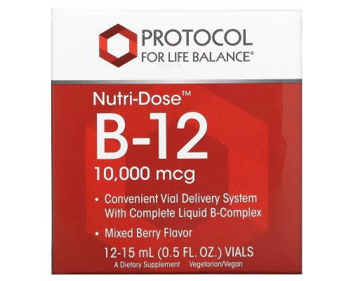 Protocol for Life Balance, Nutri-Dose B-12, Mixed Berry, 10,000 mcg, 12 Vials, 0.5 fl oz (15 ml) Each Protocol for Life Balance, Nutri-Dose B-12, Mixed Berry, 10,000 mcg, 12 Vials, 0.5 fl oz (15 ml) Each