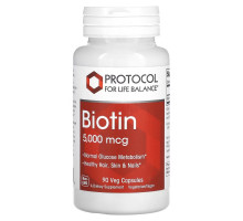 Protocol for Life Balance, Biotin, 5,000 mcg, 90 Veg Capsules