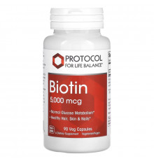 Protocol for Life Balance, Biotin, 5,000 mcg, 90 Veg Capsules