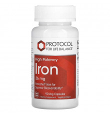 Protocol for Life Balance, Iron, High Potency, 36 mg, 90 Veg Capsules
