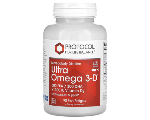 Рыбий жир и Омега 3, 6, 9 Protocol for Life Balance, Ultra Omega 3-D, 90 рыбных капсул Рыбий жир и Омега 3, 6, 9 Protocol for Life Balance, Ultra Omega 3-D, 90 рыбных капсул