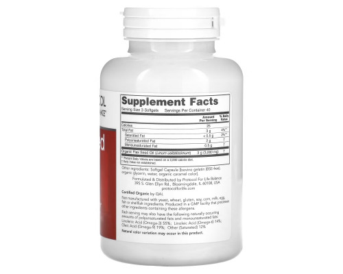 Protocol for Life Balance, Flax Seed Oil, 1,000 mg, 120 Softgels Protocol for Life Balance, Flax Seed Oil, 1,000 mg, 120 Softgels