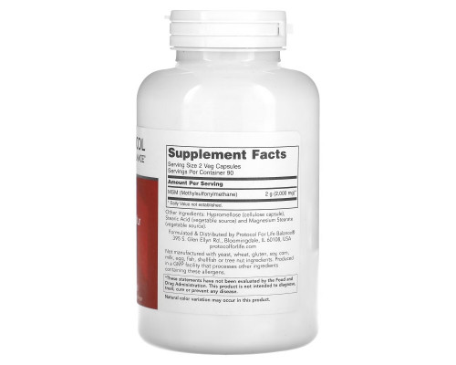 Protocol for Life Balance, MSM, 1,000 mg, 180 Veg Capsules Protocol for Life Balance, MSM, 1,000 mg, 180 Veg Capsules