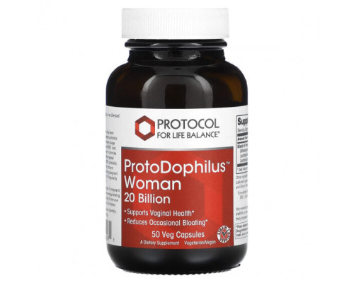 Пребиотики и пробиотики Protocol for Life Balance, ProtoDophilus Woman, 20 миллиардов, 50 растительных капсул Пребиотики и пробиотики Protocol for Life Balance, ProtoDophilus Woman, 20 миллиардов, 50 растительных капсул
