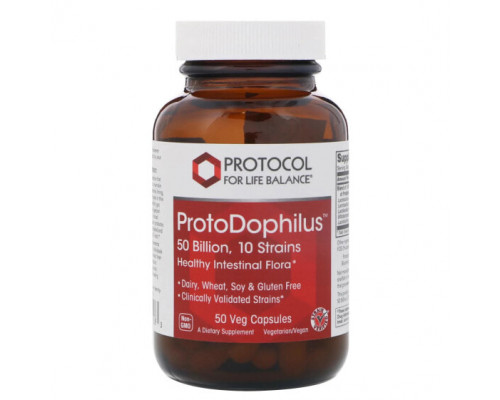 Пребиотики и пробиотики Protocol for Life Balance, ProtoDophilus, 50 млрд, 10 штаммов, 50 вегетарианских капсул Пребиотики и пробиотики Protocol for Life Balance, ProtoDophilus, 50 млрд, 10 штаммов, 50 вегетарианских капсул