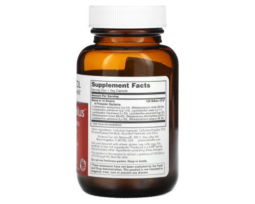 Protocol for Life Balance, ProtoDophilus, 100 Billion, 30 Veg Capsules Protocol for Life Balance, ProtoDophilus, 100 Billion, 30 Veg Capsules