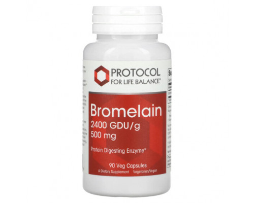 Пищеварительные ферменты Protocol for Life Balance, Бромелаин, 2400 ГДУ / г, 500 мг, 90 растительных капсул Пищеварительные ферменты Protocol for Life Balance, Бромелаин, 2400 ГДУ / г, 500 мг, 90 растительных капсул