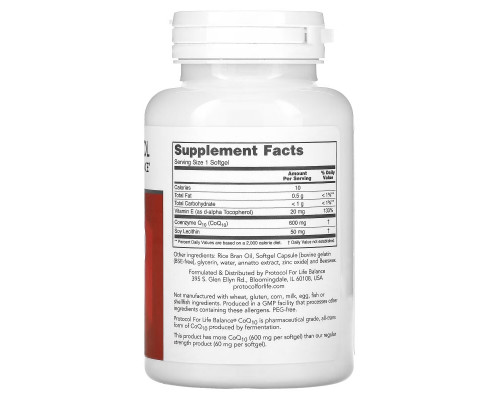 Protocol for Life Balance, CoQ10, Maximum Strength, 600 mg, 60 Softgels Protocol for Life Balance, CoQ10, Maximum Strength, 600 mg, 60 Softgels