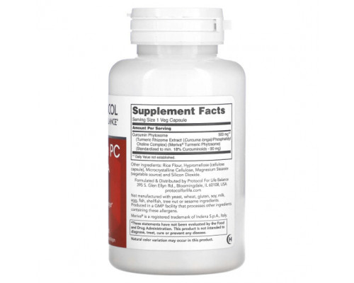 Имбирь и куркума Protocol for Life Balance, Curcumin PC with Meriva, 60 растительных капсул Имбирь и куркума Protocol for Life Balance, Curcumin PC with Meriva, 60 растительных капсул