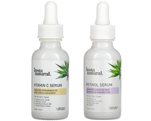 InstaNatural, Набор из дневного и ночного средства для лица, антивозрастная сыворотка, 2 флакона, 1 унц. (30 мл) в каждом InstaNatural, Набор из дневного и ночного средства для лица, антивозрастная сыворотка, 2 флакона, 1 унц. (30 мл) в каждом