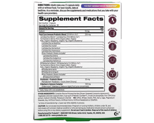 Probulin, Total Care Immune Probiotic + Prebiotic & Postbiotic with Real Elderberry, 20 Billion CFU, 30 Capsules Probulin, Total Care Immune Probiotic + Prebiotic & Postbiotic with Real Elderberry, 20 Billion CFU, 30 Capsules