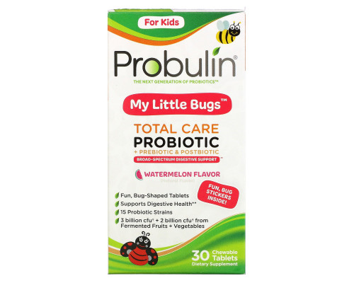 Probulin, For Kids, My Little Bugs, Total Care Probiotic + Prebiotic & Postbiotic, Watermelon , 30 Chewable Tablets Probulin, For Kids, My Little Bugs, Total Care Probiotic + Prebiotic & Postbiotic, Watermelon , 30 Chewable Tablets