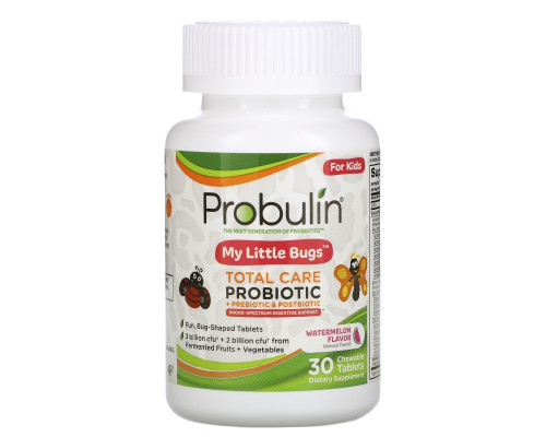 Probulin, For Kids, My Little Bugs, Total Care Probiotic + Prebiotic & Postbiotic, Watermelon , 30 Chewable Tablets Probulin, For Kids, My Little Bugs, Total Care Probiotic + Prebiotic & Postbiotic, Watermelon , 30 Chewable Tablets