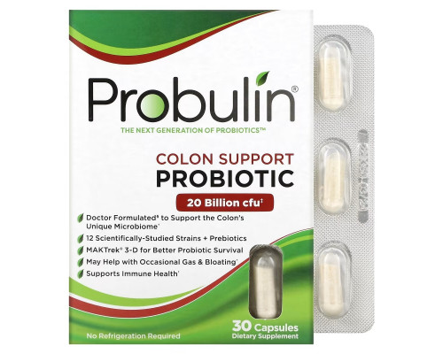 Probulin, Поддержка толстого кишечника, пробиотик, 30 капсул