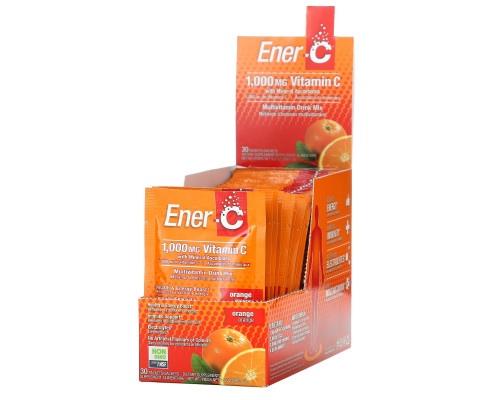 Ener-C, Витамин C, шипучий растворимый порошок для напитка со вкусом апельсина, 30 пакетиков, 9,2 унции (260,1 г) Ener-C, Витамин C, шипучий растворимый порошок для напитка со вкусом апельсина, 30 пакетиков, 9,2 унции (260,1 г)