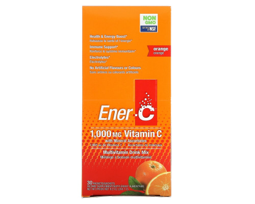 Ener-C, Витамин C, шипучий растворимый порошок для напитка со вкусом апельсина, 30 пакетиков, 9,2 унции (260,1 г) Ener-C, Витамин C, шипучий растворимый порошок для напитка со вкусом апельсина, 30 пакетиков, 9,2 унции (260,1 г)