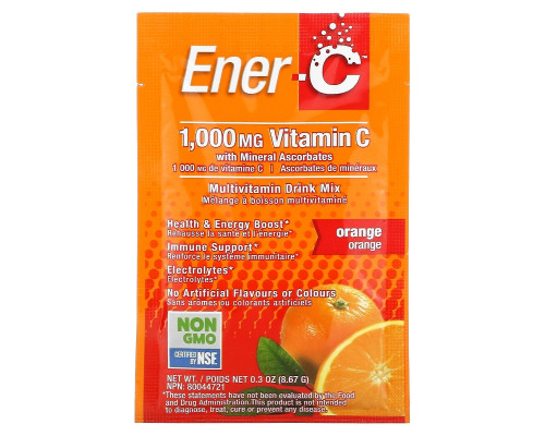 Ener-C, Витамин C, шипучий растворимый порошок для напитка со вкусом апельсина, 30 пакетиков, 9,2 унции (260,1 г) Ener-C, Витамин C, шипучий растворимый порошок для напитка со вкусом апельсина, 30 пакетиков, 9,2 унции (260,1 г)