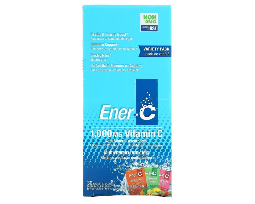 Ener-C, Витамин C, шипучий растворимый порошок для напитка, ассорти, 30 пакетиков, 9,9 унции (282,5 г) Ener-C, Витамин C, шипучий растворимый порошок для напитка, ассорти, 30 пакетиков, 9,9 унции (282,5 г)