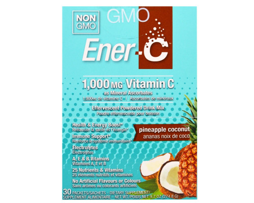 Ener-C, Витамин C, шипучий растворимый порошок для напитка со вкусом ананаса и кокоса, 30 пакетиков, 9,7 унции (274,8 г) Ener-C, Витамин C, шипучий растворимый порошок для напитка со вкусом ананаса и кокоса, 30 пакетиков, 9,7 унции (274,8 г)