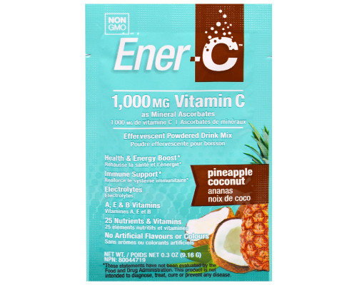 Ener-C, Витамин C, шипучий растворимый порошок для напитка со вкусом ананаса и кокоса, 30 пакетиков, 9,7 унции (274,8 г) Ener-C, Витамин C, шипучий растворимый порошок для напитка со вкусом ананаса и кокоса, 30 пакетиков, 9,7 унции (274,8 г)