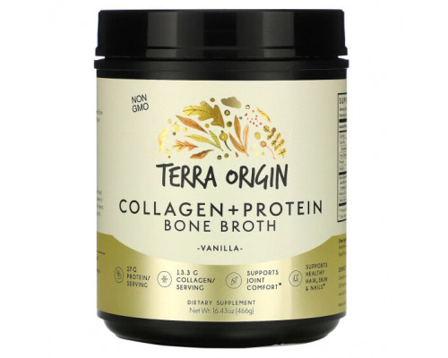 Коллаген Terra Origin, Костный бульон с коллагеном и белком, ваниль, 466 г (16,43 унции) Коллаген Terra Origin, Костный бульон с коллагеном и белком, ваниль, 466 г (16,43 унции)