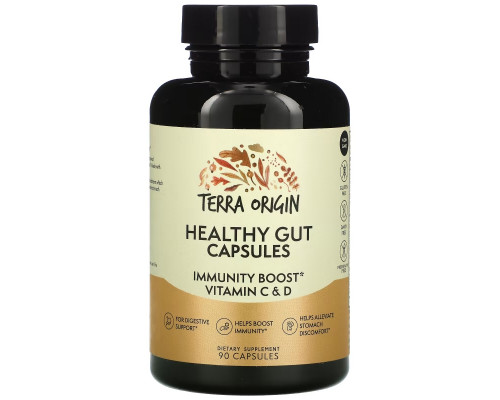 Terra Origin, Healthy Gut Capsules with Immunity Boost Vitamin C & D, 90 Capsules Terra Origin, Healthy Gut Capsules with Immunity Boost Vitamin C & D, 90 Capsules