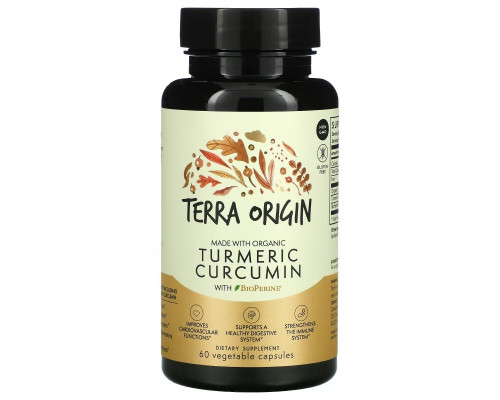 Terra Origin, Куркумин, куркумин и биоперин, 60 растительных капсул Terra Origin, Куркумин, куркумин и биоперин, 60 растительных капсул