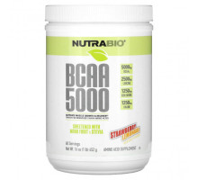 Аминокислоты NutraBio, BCAA 5000, клубничный лимонад, 452 г (1 фунт)
