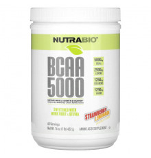 Аминокислоты NutraBio, BCAA 5000, клубничный лимонад, 452 г (1 фунт)