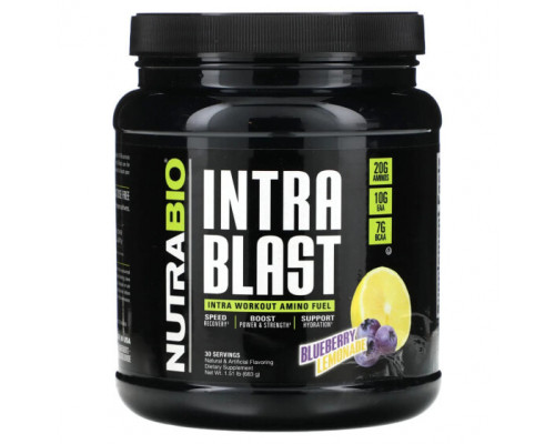 Электролиты NutraBio, Intra Blast, аминокислотное топливо для приема во время тренировки, черничный лимонад, 683 г (1,51 фунта) Электролиты NutraBio, Intra Blast, аминокислотное топливо для приема во время тренировки, черничный лимонад, 683 г (1,51 фунта)