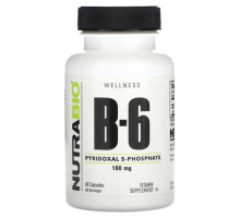 Витамины группы B NutraBio, Витамин B6, 100 мг, 60 капсул
