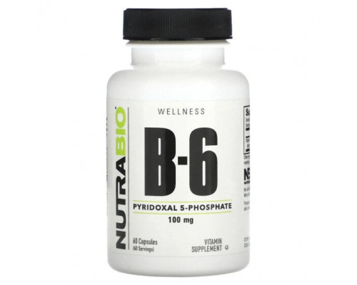 Витамины группы B NutraBio, Витамин B6, 100 мг, 60 капсул Витамины группы B NutraBio, Витамин B6, 100 мг, 60 капсул