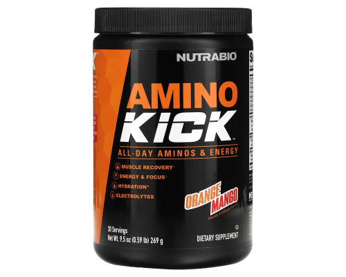 Nutrabio Labs, Amino Kick, Orange Mango, 0.59 lb (269 g) Nutrabio Labs, Amino Kick, Orange Mango, 0.59 lb (269 g)